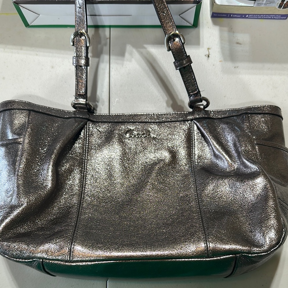 Coach Silver Shoulder Bag with Metallic Finish